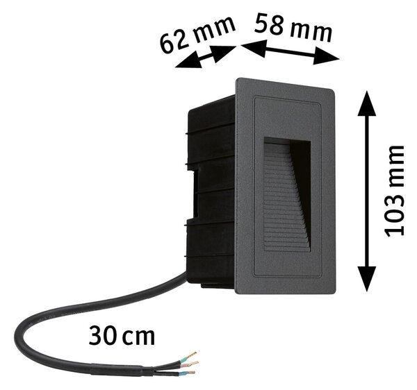 Paulmann 94382 High, černé venkovní zápustné svítidlo do stěny 230V, 2W LED 3000K, 5,8x10,3cm IP44