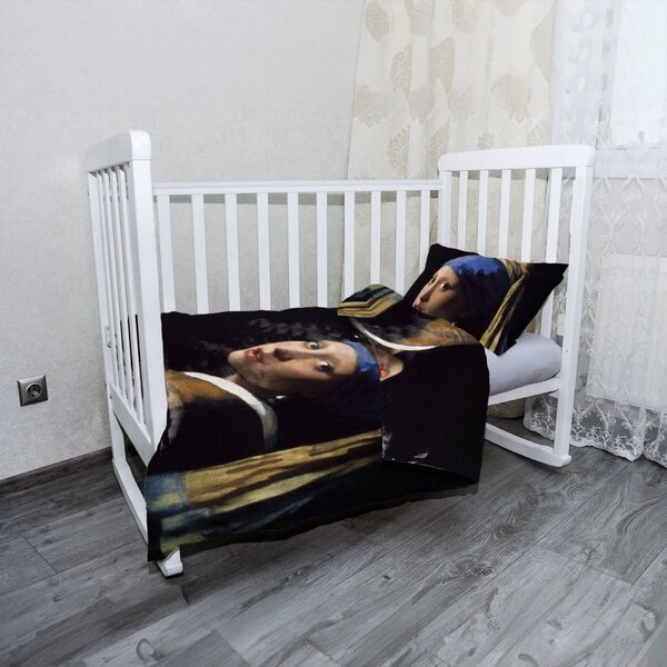 Sablio Mikroplyšové dětské povlečení do postýlky Dívka s perlou - Johannes Vermeer - 120x90 / 40x60