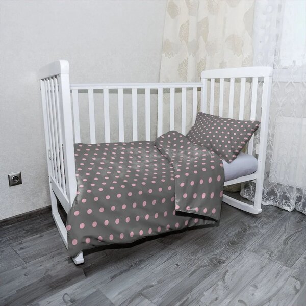 Sablio Mikroplyšové dětské povlečení do postýlky Růžové puntíky na šedé - 120x90 / 40x60