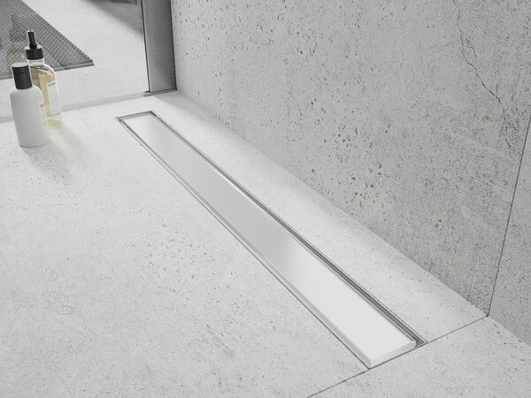 Mexen Flat nerezový sprchový žlab 90 cm vzor bílé sklo, 1027090-15