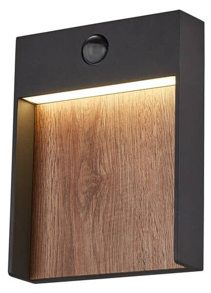 SLV 1002955 Flatt, venkovní nástěnné svítidlo se senzorem, LED 16W 3000/4000K, antracit/imitace dřeva, rozměr 18x23cm, IP65