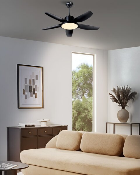Stropní ventilátor se světlem LOUVET s dálkovým ovládáním LED Černá