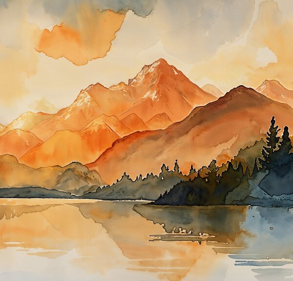 Obraz na plátně - Rozbřesk nad horským jezerem FeelHappy.cz Velikost obrazu (šířka x výška): 150 x 50 cm