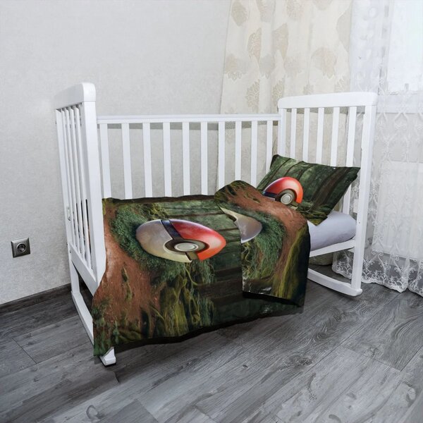Sablio Mikroplyšové dětské povlečení do postýlky Pokemon ball Les - 120x90 / 40x60