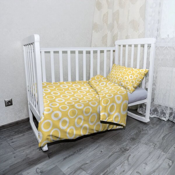 Sablio Mikroplyšové dětské povlečení do postýlky Bílé kruhy na žluté - 100x135 / 40x60