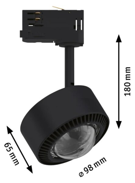 Paulmann 91390 ProRail3 Aldan, černý reflektor, 8,5W LED 3000K stmívatelný, průměr 9,8cm
