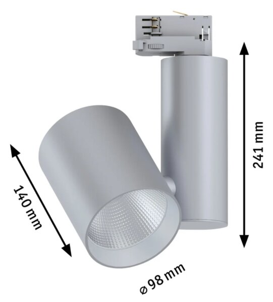 Paulmann 91340 ProRail3 Zeuz, stříbrný reflektor, 33W LED 3000K 60° stmívatelný, výška 24,1cm