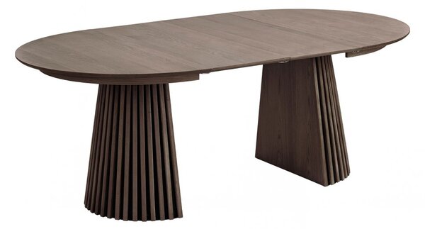 Jídelní rozkládací stůl Osaka smoked, kulatý, dubová dýha, Ø120–200×75 cm – House Nordic