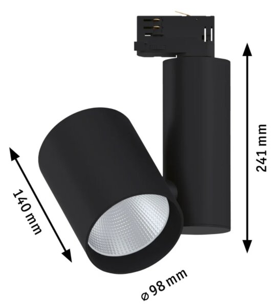 Paulmann 91342 ProRail3 Zeuz, černý reflektor, 33W LED 3000K 60° stmívatelný, výška 24,1cm