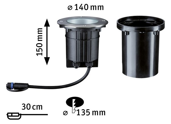 Paulmann 93907 Plug&Shine zápustné svítidlo s nastavitelným směrem svícení 6W LED 3000K, nerez, prům. 14cm, IP67