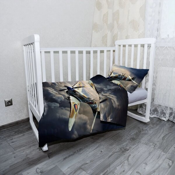 Sablio Mikroplyšové dětské povlečení do postýlky Stíhačka Spitfire - 120x90 / 40x60