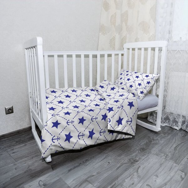 Sablio Mikroplyšové dětské povlečení do postýlky Hvězdy a kotvy - 120x90 / 40x60