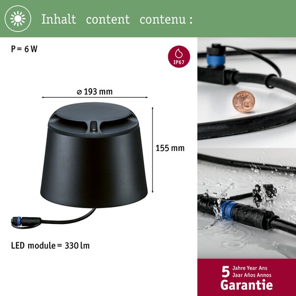 Paulmann 93917 Plug&Shine SML, venkovní svítidlo na podlahu, 2x3W LED 3000K, antracit, výška 15,5cm, IP67