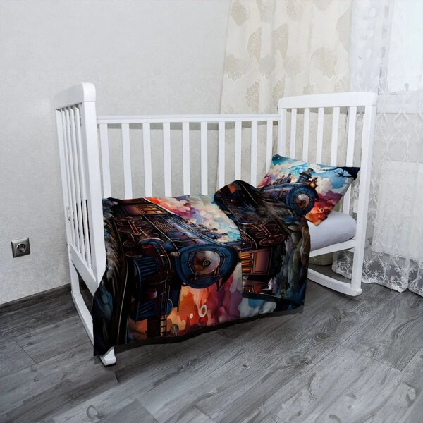Sablio Mikroplyšové dětské povlečení do postýlky Parní lokomotiva v kouzelné krajině - 120x90 / 40x60