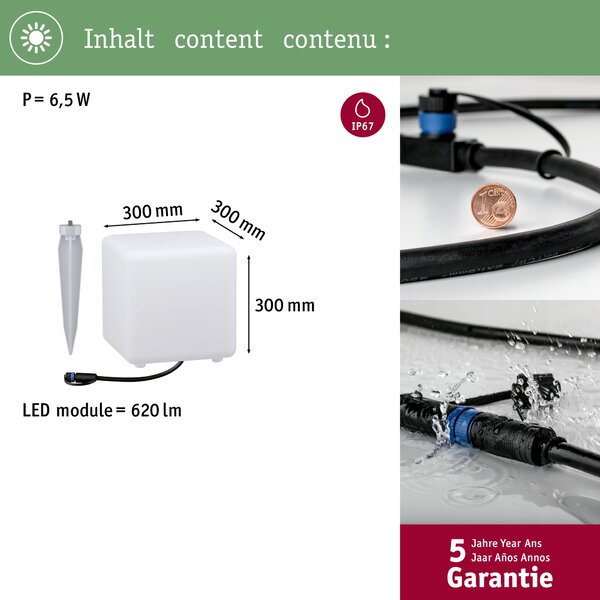 Paulmann 94181 Plug&Shine Cube, venkovní světelný objekt 6,5W LED 3000K, 30x30x30cm, IP67