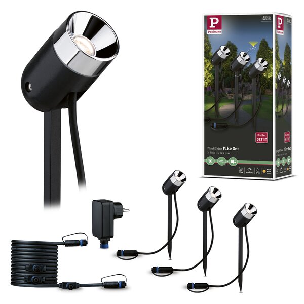 Paulmann 94242 Plug&Shine Pike, sada venkovního osvětlení s trny 3x3,5W LED 3000K, antracit, IP65