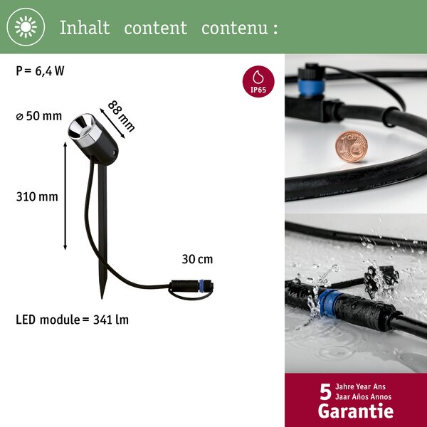Paulmann 94241 Plug&Shine Pike, zahradní reflektor s trnem 3,5W LED 3000K, antracit, IP65