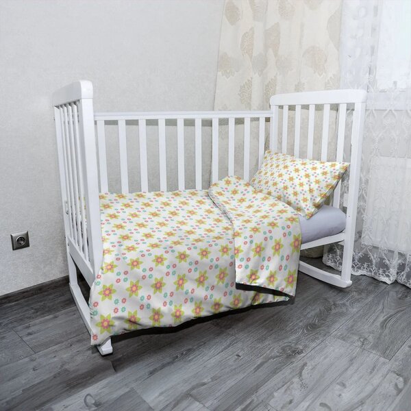 Sablio Mikroplyšové dětské povlečení do postýlky Barevné kytičky - 120x90 / 40x60