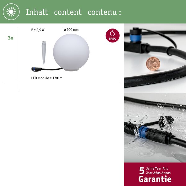 Paulmann 94269 Plug&Shine Globe, venkovní světelná koule RGBW 2,8W LED, prům.20cm, ZigBee