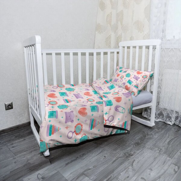 Sablio Mikroplyšové dětské povlečení do postýlky Chrastítko a čepičky - 120x90 / 40x60