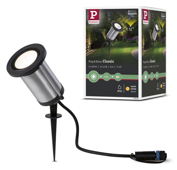 Paulmann 94285 Plug&Shine Classic, zahradní reflektor s trnem 6W LED 3000K, antracit, IP65