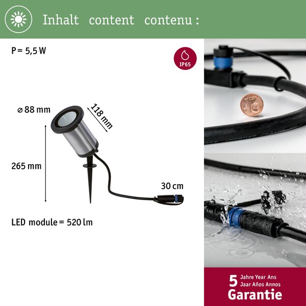 Paulmann 94285 Plug&Shine Classic, zahradní reflektor s trnem 6W LED 3000K, antracit, IP65