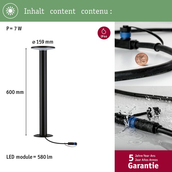 Paulmann 94312 Plug&Shine Plate, venkovní sloupkové svítidlo 6,1W LED 3000K, antracit, výška 60cm, IP44