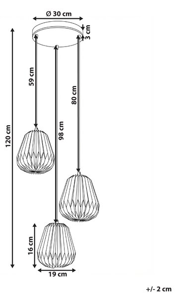 Závěsná lampa se 3 světly HONDE Papír Bílá