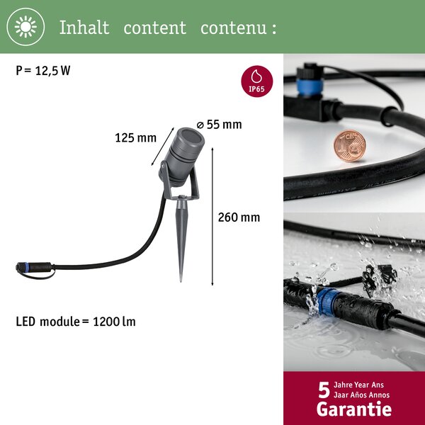 Paulmann 94367 Plug&Shine Radon zahradní reflektor LED 11W 3000K, šedá, IP65