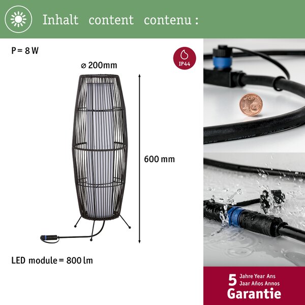 Paulmann 94320 Plug&Shine ratanová lucerna LED 7,8W 3000K antracit, výška 60cm, IP44