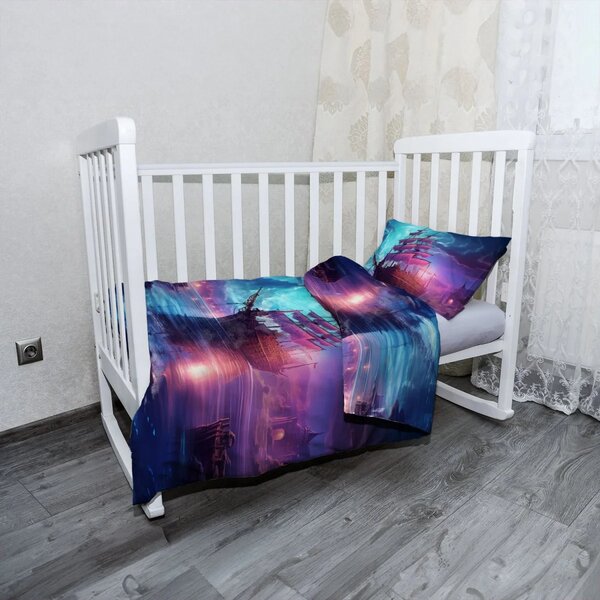 Sablio Mikroplyšové dětské povlečení do postýlky Magická plachetnice pod měsícem - 120x90 / 40x60