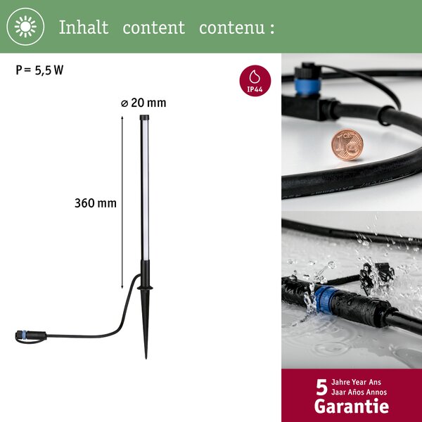 Paulmann 94530 Plug&Shine venkovní tyčové svítidlo LED 5,5W, 3000K, antracit, výška 36cm, IP44