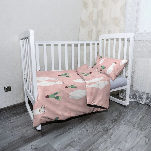 Sablio Mikroplyšové dětské povlečení do postýlky Lama a kaktusy - 120x90 / 40x60