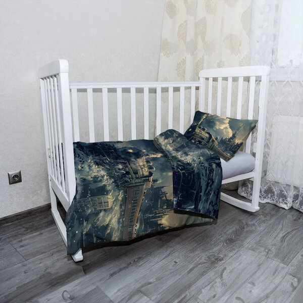 Sablio Mikroplyšové dětské povlečení do postýlky Parní lokomotiva v zasněženém městě - 120x90 / 40x60