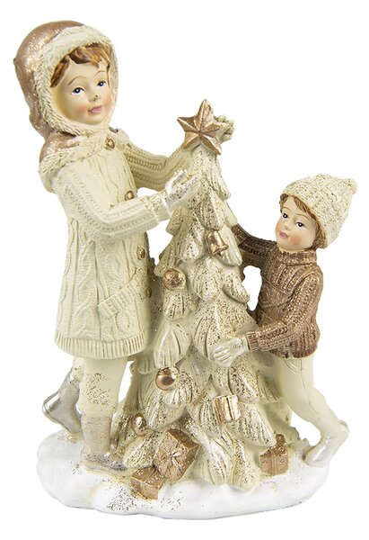Vánoční dekorace děti u stromečku - 10*5*14 cm