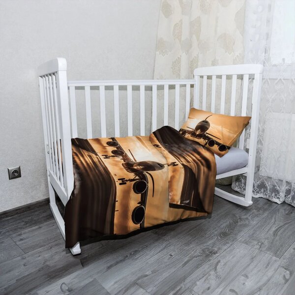 Sablio Mikroplyšové dětské povlečení do postýlky Letadlo přistávající při západu slunce - 120x90 / 40x60
