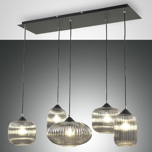 Fabas 3627-48-126 Gillis, závěsné svítidlo z šedého skla, 5x40W E27, délka 90cm