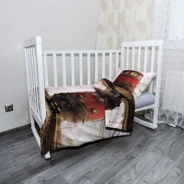 Sablio Mikroplyšové dětské povlečení do postýlky Červený vlak na kolejích - 120x90 / 40x60