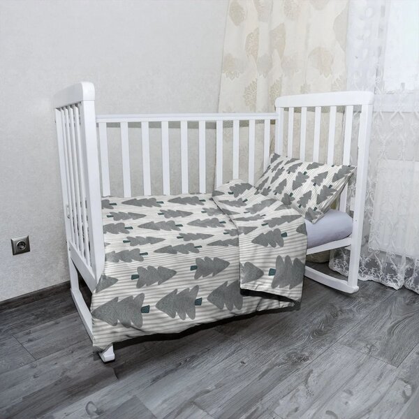 Sablio Mikroplyšové dětské povlečení do postýlky Šedé stromky - 120x90 / 40x60