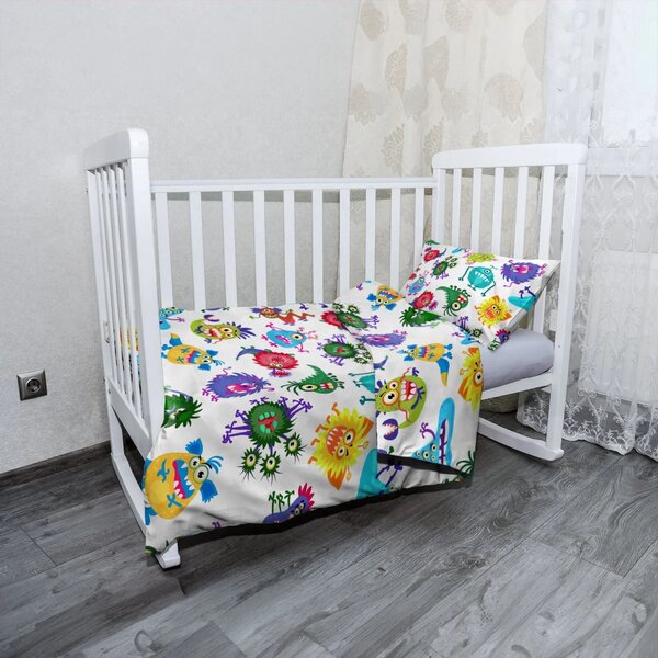 Sablio Mikroplyšové dětské povlečení do postýlky Barevné příšerky - 120x90 / 40x60