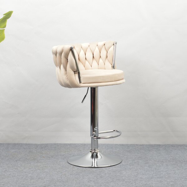 KONDELA Designová barová židle, béžová Velvet látka/chrom, BRIN