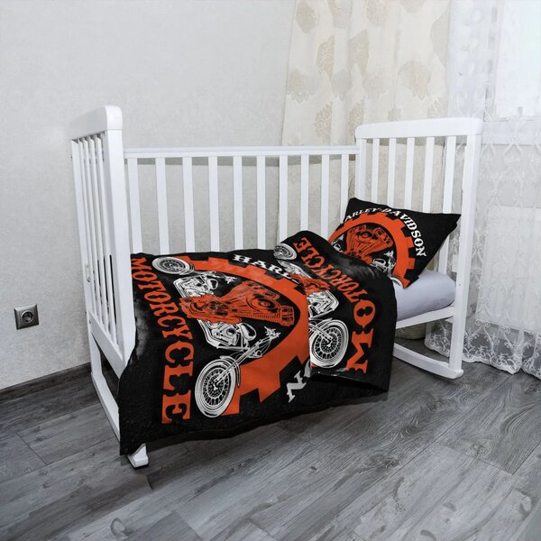 Sablio Mikroplyšové dětské povlečení do postýlky Harley-Davidson motor Černé pozadí - 120x90 / 40x60