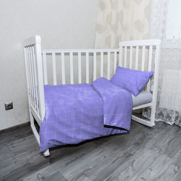 Sablio Mikroplyšové dětské povlečení do postýlky Čtvercový vzor fialové - 120x90 / 40x60