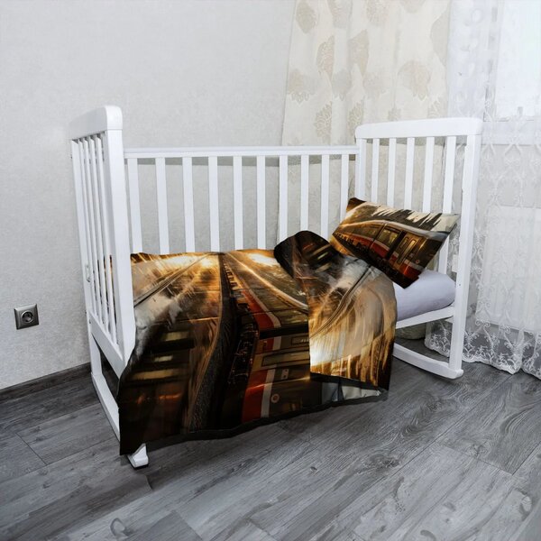 Sablio Mikroplyšové dětské povlečení do postýlky Vlak na nádraží při východu slunce - 120x90 / 40x60