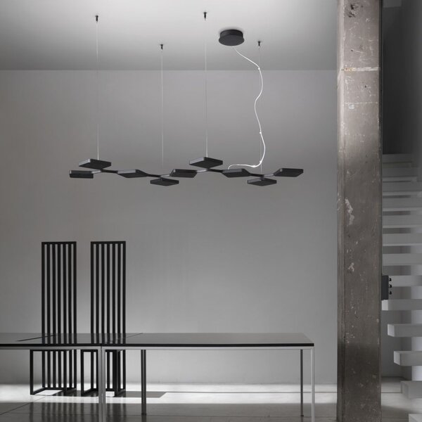 Stilnovo 8111 Quad_P9, černé závěsné svítidlo pro nepřímé osvětlení, 91W LED 3000K stmívatelné, 149x76cm