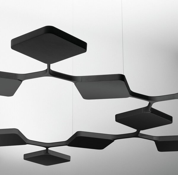 Stilnovo 8113 Quad_P12, černé závěsné svítidlo pro nepřímé osvětlení, 91W LED 3000K stmívatelné, 133x116cm