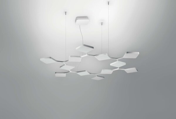Stilnovo 8112 Quad_P12, bílé závěsné svítidlo pro nepřímé osvětlení, 91W LED 3000K stmívatelné, 133x116cm