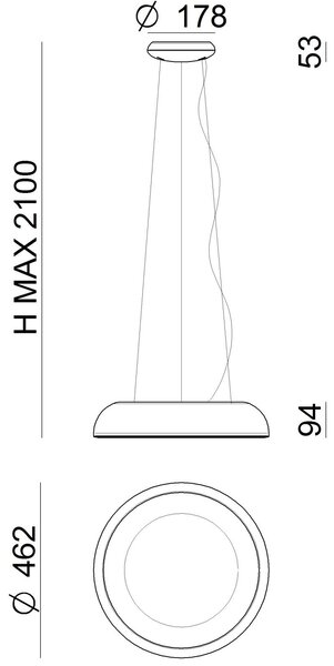 Stilnovo 8537 Reflexio_P, bílo-černé závěsné svítidlo se skrytým zdrojem světla, 37W LED stmívatelné 3000K, prům. 46cm