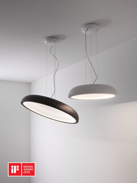 Stilnovo 8539 Reflexio_P, bílé závěsné svítidlo se skrytým zdrojem světla, 48W LED stmívatelné 3000K, prům. 65cm