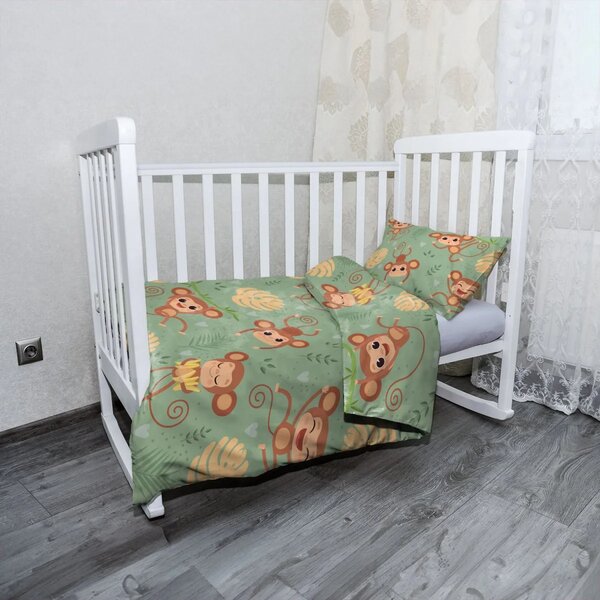 Sablio Mikroplyšové dětské povlečení do postýlky Roztomilé opičky - 120x90 / 40x60